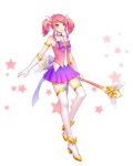  1girl alternate_costume armlet boots choker gloves hair_ornament highres kezi league_of_legends looking_at_viewer luxanna_crownguard magical_girl pink_hair short_hair short_twintails skirt solo staff star star_guardian_lux thigh-highs thigh_boots twintails violet_eyes 