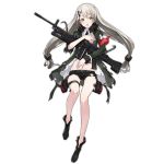  1girl armband belt bipod black_scarf eyebrows eyebrows_visible_through_hair full_body girls_frontline green_jacket gun h&amp;k_mg4 hair_ornament hairclip heckler_&amp;_koch holding holding_gun holding_weapon holster jacket long_hair looking_at_viewer machine_gun mg4_(girls_frontline) necktie official_art open_mouth personification scarf shirt shorts skinny solo standing standing_on_one_leg star star_print strap thigh_holster torn_clothes torn_jacket torn_scarf torn_shirt torn_shorts transparent_background twintails weapon white_shirt 