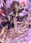  1boy armor armored_boots aura beard boots brown_hair company_name dual_wielding electricity facial_hair fire_emblem fire_emblem_cipher fire_emblem_if gloves glowing glowing_eyes greaves helmet horned_helmet horns izuka_daisuke katana long_hair male_focus multicolored_hair mustache official_art red_eyes rock solo sumeragi_(fire_emblem_if) sword teeth two-tone_hair weapon 