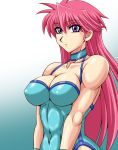  1girl bare_shoulders breasts cleavage covered_navel leotard long_hair mighty_yukiko muscle pink_hair solo taroimo_(00120014) upper_body violet_eyes wrestle_angels wrestle_angels_survivor wrestling_outfit 