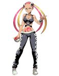  1girl breasts cleavage dark_skin full_body genzoman kogal looking_at_viewer midriff navel plumeri_(pokemon) poke_ball pokemon pokemon_(game) pokemon_sm quad_tails smile solo stomach_tattoo team_skull 