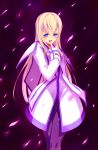 1girl blonde_hair blue_eyes blush collet_brunel finger_to_mouth highres long_hair looking_at_viewer sakurazaka_yuu solo tales_of_(series) tales_of_symphonia 