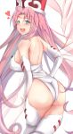  1girl absurdly_long_hair ass blue_eyes blush breasts butt_crack commentary commentary_request gloves heart houshin_engi large_breasts long_hair open_mouth pink_hair shiny shiny_skin smile so_dakki solo thigh-highs tight untsue very_long_hair white_gloves 