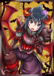  1girl armor black_eyes black_hair demon_tail demon_wings fang gauntlets gun holding holding_gun holding_weapon horns imca looking_at_viewer lowres open_mouth senjou_no_valkyria senjou_no_valkyria_3 short_hair short_hair_with_long_locks sidelocks solo spaulders tail tea_(nakenashi) weapon wings 