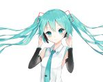  blush dress green_eyes green_hair hands_on_headphones hatsune_miku headphones long_hair necktie twintails vocaloid 