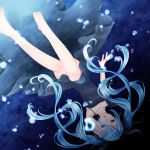  1girl black_dress black_ribbon blue_eyes blue_hair collarbone dress hair_ribbon hatsune_miku highres long_hair matching_hair/eyes ribbon sakurai_sakurako shinkai_shoujo_(vocaloid) solo underwater vocaloid 