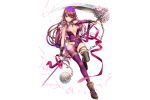  1girl artist_request boots breasts brown_hair capelet chains character_request cleavage elbow_gloves fingerless_gloves flower_knight_girl gloves holding holding_weapon mole mole_on_breast scythe single_thighhigh skin_tight smile solo thigh-highs transparent_background violet_eyes weapon 