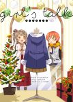  2girls :d :o backpack bag bangs bell bow box brown_eyes c.jam-packed christmas_ornaments christmas_tree coat commentary_request cover cover_page doujin_cover fur-trimmed_coat gift gift_box green_eyes grey_hair high-waist_skirt highres hoshizora_rin long_hair long_sleeves love_live! love_live!_school_idol_project minami_kotori multiple_girls one_side_up open_mouth orange_hair pleated_skirt purple_bow red_skirt scarf short_hair skirt smile steepled_fingers window_shopping 