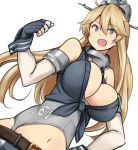  blonde_hair blue_eyes breasts cleavage coco_nesta elbow_gloves fingerless_gloves front-tie_top gloves hair_between_eyes headgear iowa_(kantai_collection) kantai_collection large_breasts star star-shaped_pupils symbol-shaped_pupils 