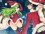  &gt;:) 1boy 1girl 2016 alternate_costume arm_up artist_name ass belt black_bow black_hair bow breasts c.c. carrying christmas code_geass creayus dated dress elbow_gloves fingernails from_behind fur_collar fur_trim gloves green_hair hat holding holding_hat jacket lelouch_lamperouge long_hair long_sleeves looking_back motion_blur over_shoulder parted_lips red_dress red_gloves red_hat red_jacket red_legwear sack santa_costume shiny shiny_skin shirt signature small_breasts smile snowing thigh-highs thighs tsurime violet_eyes white_shirt yellow_eyes 