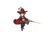  1boy blue_eyes boots brown_hair capelet facial_mark feathers gloves granblue_fantasy harbin hat minaba_hideo official_art pointy_ears solo sword transparent_background vermeil weapon 