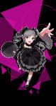  1girl :d arms_up bow canzhajiang choker drill_hair from_above gothic_lolita hair_bow hair_ribbon highres idolmaster idolmaster_cinderella_girls kanzaki_ranko lolita_fashion long_hair looking_at_viewer open_mouth reaching red_eyes ribbon silver_hair smile solo twin_drills twintails 