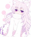 1girl ahoge animal_ears cat_ears chestnut_mouth highres jitome messy_hair mofuaki original pink_eyes pink_hair sitting sleeves_past_wrists slit_pupils solo striped striped_legwear sweater turtleneck 