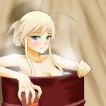  bathing blonde_hair blue_eyes breasts cleavage cup drum_(container) hanna-justina_marseille long_hair niki_(t26gfaxt) nude steam strike_witches world_witches_series 