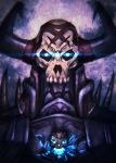  1boy armor blue_eyes fal fate/grand_order fate_(series) glowing glowing_eyes highres horns king_hassan_(fate/grand_order) looking_at_viewer male_focus skull solo 