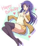  happy_birthday heart hinata_yukari long_hair mel_(melty_pot) open_mouth purple_hair scarf skirt smile solo thigh-highs violet_eyes yuyushiki 