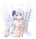  1girl angel_wings aqua_eyes bare_shoulders black_heart breasts choujigen_game_neptune cleavage collar elbow_gloves flower four_goddesses_online:_cyber_dimension_neptune gloves hair_flower hair_ornament halo jewelry long_hair looking_at_viewer midriff navel neptune_(series) noire power_symbol smile solo transparent_background tsunako white_hair wings 