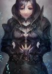  1girl aoin armor black_hair breasts gauntlets highres long_hair original solo violet_eyes 