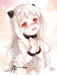  1girl artist_name black_panties bruise crying crying_with_eyes_open dress hands_on_own_chest injury jpeg_artifacts kantai_collection long_hair northern_ocean_hime open_mouth pale_skin panties red_eyes shinkaisei-kan side-tie_panties signature solo tears toosaka_asagi torn_clothes torn_dress underwear very_long_hair wavy_mouth white_hair 