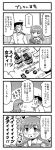  1boy 1girl 4koma admiral_(kantai_collection) comic cup heart heart-shaped_pupils heart_in_mouth kantai_collection kurogane_gin menu monochrome ooi_(kantai_collection) symbol-shaped_pupils translated 