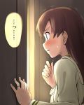 1girl blush brown_hair commentary_request ikari_manatsu jewelry kantai_collection long_hair ooi_(kantai_collection) parted_lips peeping remodel_(kantai_collection) ring solo sweat trembling wedding_band 