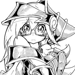  1girl bare_shoulders bitadoro blush blush_stickers breasts choker cleavage dark_magician_girl duel_monster glasses hat highres large_breasts long_hair monochrome pentacle solo wizard_hat yu-gi-oh! yuu-gi-ou_duel_monsters 