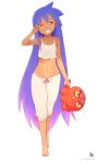  1girl andre_borges barefoot full_body hair_down highres long_hair midriff navel one_eye_closed open_mouth pajamas purple_hair shantae shantae_(character) shantae_(series) solo squid_baron very_long_hair yawning 