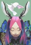  1girl closed_eyes fish headgear highres long_hair pink_hair polka_dot polka_dot_background smile ushi_hachi 