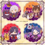  &gt;:o 4boys :o ;d abandon_ranka animal_ears bat_wings black_hair brown_hair candle cape crossover eyepatch fang feathers food gengar gloves hair_feathers halloween happy_halloween highres japanese_clothes litwick male_focus meat multiple_boys one_eye_closed ookurikara open_mouth paw_gloves pikachu pokemon pokemon_(creature) poochyena pumpkaboo rockruff shokudaikiri_mitsutada silk smile spider_web taikogane_sadamune tail touken_ranbu tsurumaru_kuninaga white_hair wings wolf_ears wolf_paws wolf_tail woobat yellow_eyes zubat 