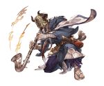  1boy bakura_(granblue_fantasy) bandage beard doraf facial_hair granblue_fantasy horns instrument japanese_clothes male_focus mask minaba_hideo official_art sandals solo sword transparent_background weapon 