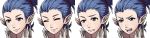  1boy blue_eyes blue_hair face fire_emblem fire_emblem_if inkling long_image matching_hair/eyes parody pointy_ears smile solo splatoon style_parody tecchen transparent_background wide_image 