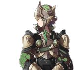  androgynous armor bangs fire_emblem fire_emblem_if green_hair grey_eyes helmet highres inkling knight looking_afar parody pointy_ears splatoon style_parody tecchen transparent_background upper_body winged_helmet 