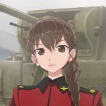  braid brown_eyes brown_hair chimaki_(u9works) girls_und_panzer ground_vehicle long_braid looking_at_viewer matilda_(tank) military military_vehicle motor_vehicle portrait rukuriri single_braid sketch tank 