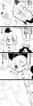  3girls 4koma absurdres arms_up bow breasts cape closed_eyes comic commentary_request earmuffs floating futa4192 ghost_tail hair_flaps hat highres japanese_clothes large_breasts long_hair long_sleeves monochrome mononobe_no_futo multiple_girls one_eye_closed open_mouth pom_pom_(clothes) shoes short_hair skirt sleeves_past_wrists smile snow snow_angel soga_no_tojiko sweat sweatdrop tate_eboshi thought_bubble touhou toyosatomimi_no_miko translation_request wide_sleeves 