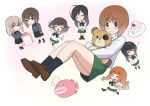  ahoge akiyama_yukari anglerfish bandage bangs black_eyes black_hair black_legwear black_shoes black_skirt blouse boko_(girls_und_panzer) brown_eyes brown_hair brown_shoes cake dress_shirt food gift girls_und_panzer green_shirt green_skirt grey_shirt isuzu_hana itsumi_erika loafers long_hair long_sleeves miniskirt neckerchief nishizumi_maho nishizumi_miho pleated_skirt reizei_mako school_uniform serafuku shirt shoes short_hair skirt socks stuffed_animal stuffed_toy takebe_saori teddy_bear wata_do_chinkuru white_blouse white_skirt 