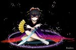  1girl black_background black_hair fan kudou_(wil0830s) original pixiv_id_787857 red_eyes solo solo_focus sword weapon 