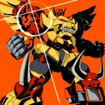  1boy 80s bird buffalo decepticon eagle glowing horns kamizono_(spookyhouse) lion machine machinery mecha mechanical_wings no_humans oldschool panther predaking rhinoceros robot shiny solo teeth transformers wings 