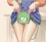  1girl bag bare_legs handbag head_out_of_frame holding idolmaster kaze_fukeba_nanashi long_sleeves musical_note overalls pin quaver shiny shiny_skin solo takatsuki_yayoi 