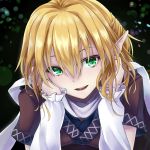  1girl arm_warmers blonde_hair blush chin_rest din_(flypaper) green_eyes looking_at_viewer mizuhashi_parsee pointy_ears scarf short_hair smile solo touhou 