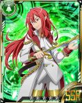  1boy card_(medium) character_request hair_between_eyes holding holding_sword holding_weapon long_hair pointy_ears red_eyes redhead solo star sword sword_art_online uniform weapon 