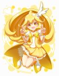  1girl :d bike_shorts blonde_hair blush choker cure_peace double_v eyebrows_visible_through_hair kise_yayoi long_hair magical_girl neru_(neruneruru) open_mouth ponytail precure skirt smile smile_precure! solo v yellow_eyes yellow_skirt 