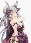  1girl absurdres animal_ears apron bare_shoulders blue_eyes blush breasts cleavage eredhen granblue_fantasy hair_ornament highres large_breasts looking_at_viewer open_mouth panties ponytail sideboob silver_hair smile socie_(granblue_fantasy) solo sweat underwear 