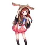  animal_ears black_legwear dress fake_animal_ears hair_ornament hood kneehighs manekohime_wenzudei official_art pink_eyes rabbit_ears simple_background smile uchi_no_hime-sama_ga_ichiban_kawaii white_background 