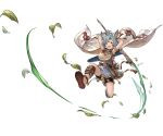  1girl animal_ears blue_hair bracelet cape erun_(granblue_fantasy) granblue_fantasy jewelry leaf minaba_hideo official_art open_mouth ponytail sandals solo sword teeth thelonim transparent_background weapon 