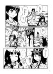  ! 4girls ahoge braid close-up closed_eyes comic detached_sleeves hair_tie hairband haruna_(kantai_collection) headgear japanese_clothes kantai_collection kitakami_(kantai_collection) kongou_(kantai_collection) long_hair long_sleeves midriff monochrome multiple_girls neckerchief nontraditional_miko ocean ooi_(kantai_collection) open_mouth pleated_skirt remodel_(kantai_collection) shaded_face sidelocks skirt slapping smile spoken_exclamation_mark sweatdrop translation_request wide_sleeves zepher_(makegumi_club) 