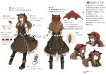  1girl animal_ears boots brown_hair cat_ears character_sheet clenched_hands commentary_request female grin hairband kerchief lansane long_hair long_sleeves looking_at_viewer open_mouth original panties pantyshot pantyshot_(standing) partially_colored sharp_teeth shirt skirt smile solo standing tachi-e tail teeth translation_request underwear vest white_background white_panties wristband yellow_eyes 
