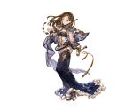  1girl bow_(instrument) breasts brown_eyes brown_hair cleavage granblue_fantasy hairband instrument long_hair minaba_hideo navel novei_(granblue_fantasy) official_art solo teeth transparent_background violin 