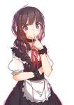  1girl 33_(mkiiiiii) black_hair braid brown_eyes finger_to_mouth highres index_finger_raised long_hair looking_at_viewer maid original simple_background sketch solo white_background 