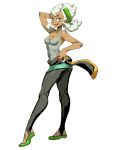  1girl bodysuit breasts burnet_(pokemon) cleavage clothes_around_waist dark_skin genzoman looking_at_viewer pokemon pokemon_(game) pokemon_sm silver_hair sleeveless solo tank_top 