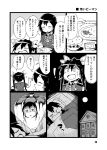  &gt;:d 2girls :d alternate_costume bell_pepper building chikuma_(kantai_collection) comic flashlight futon hair_ribbon holding kantai_collection long_hair lying mizuno_(okn66) monochrome multiple_girls nose_bubble open_mouth pepper pillow plate ribbon rice_bowl sleeping smile sweat tone_(kantai_collection) translation_request twintails 